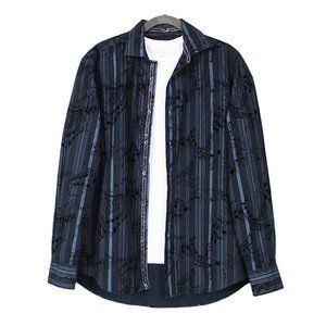 Blue Pronto Uomo Multi-striped Burnt Out Patterned Button Down Shirt